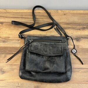 The Sak Ventura Flap Organizer Crossbody Black Distressed Leather